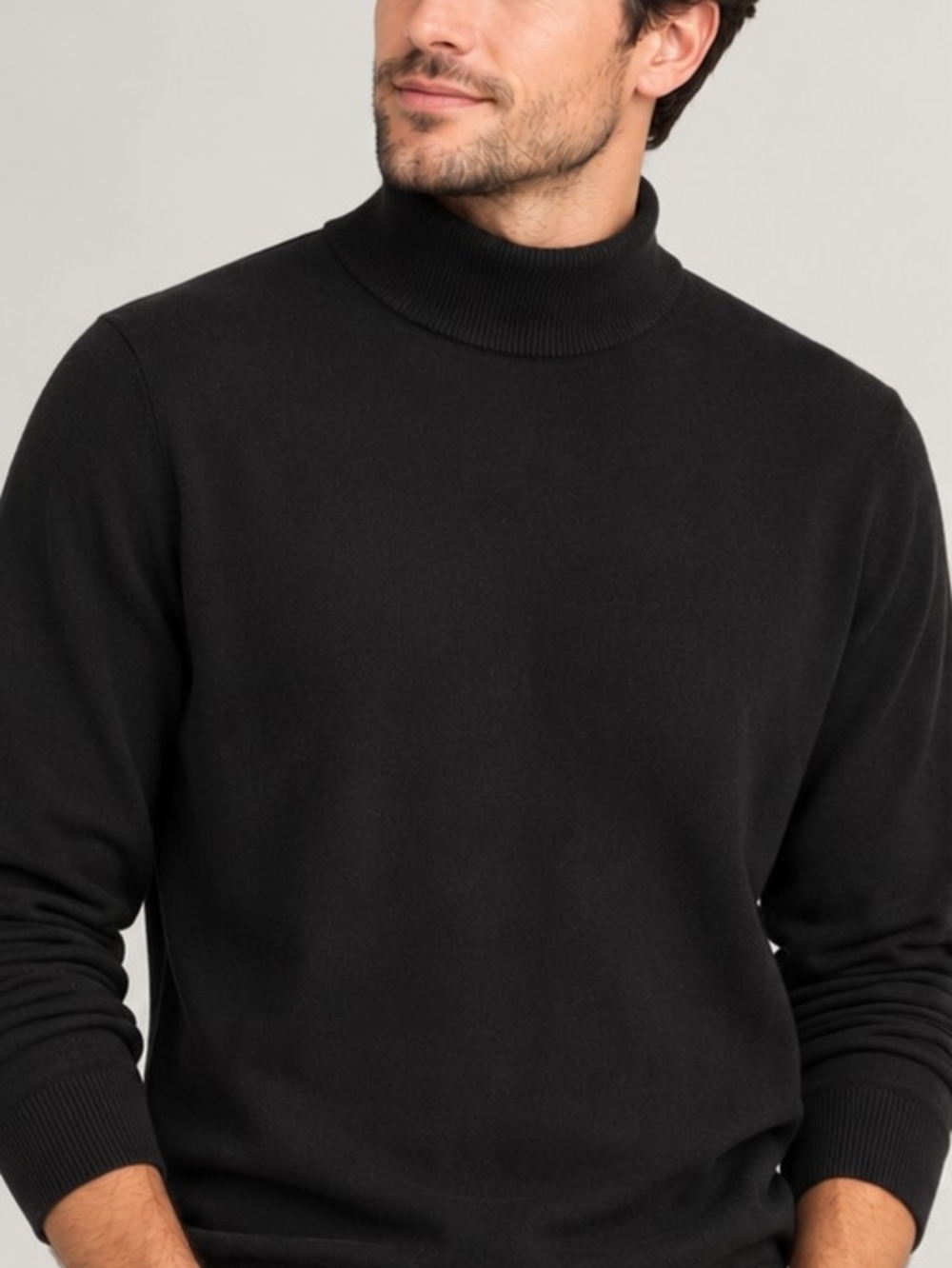 H&M Men's XXL Black Fine Knit Turtleneck Sweater Slim Fit Cotton Pullover Top
